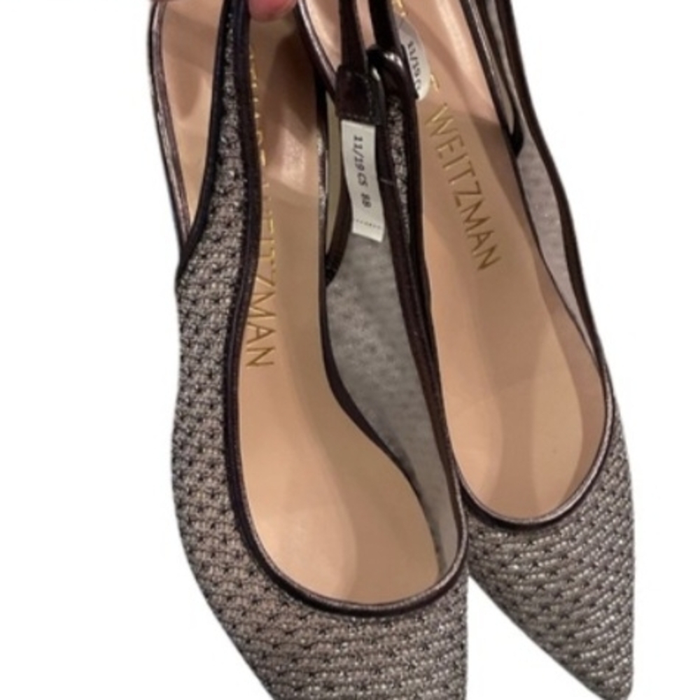Stuart Weitzman Vea Silver And Black Women's Glittering Silver Kitten Heels